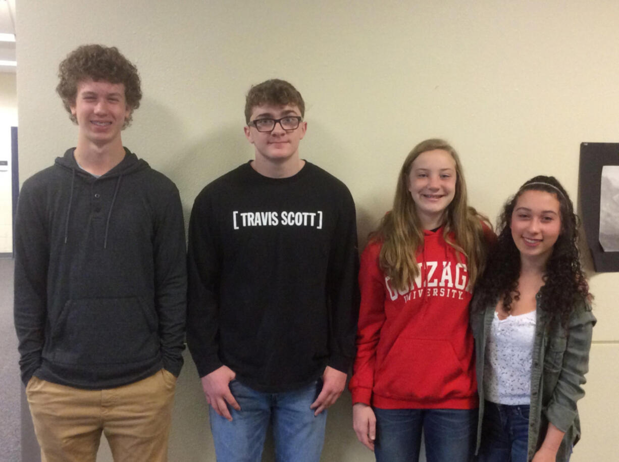 Brush Prairie: Hockinson High School students, from left, Tanner Hough, Miles Vilkin, Willow Klug and Lizzie Schneider were all honored in the state Letters About Literature competition, in which students write letters to authors explaining how their books affected the students.