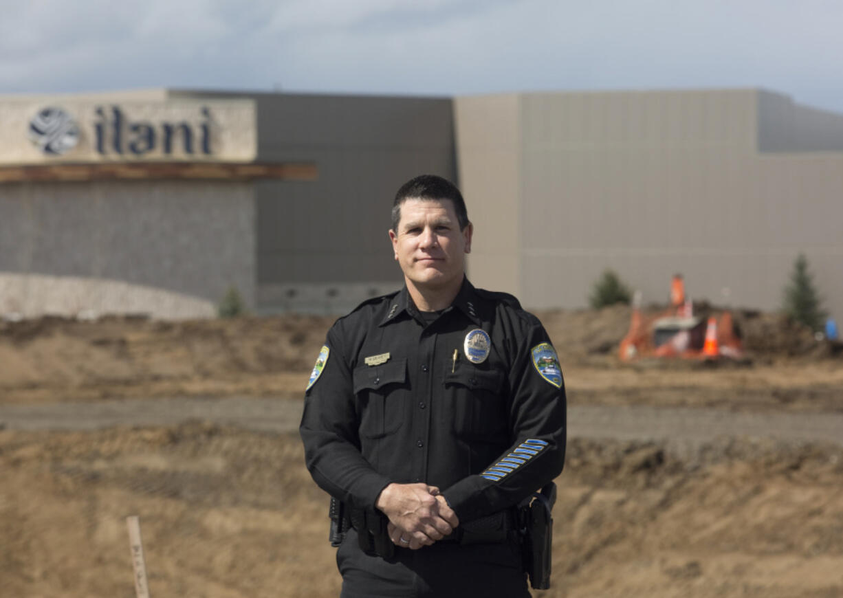 La Center Police Chief Marc Denney in front of the Ilani Casino Resort in Ridgefield on Friday.