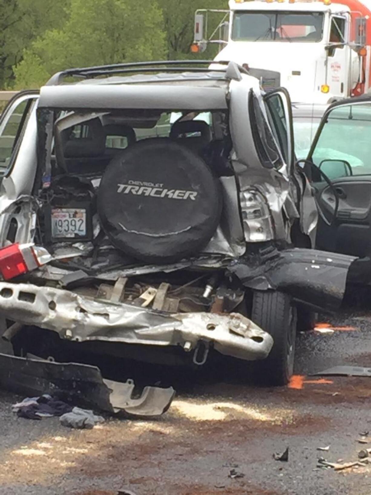 Police and fire personnel respond to a crash where at least one person was reportedly hurt on Highway 14 near Camas. The crash blocked traffic on the highway near the Camas Slough for at least an hour.