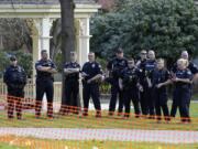 Police monitor a pro-Trump rally.