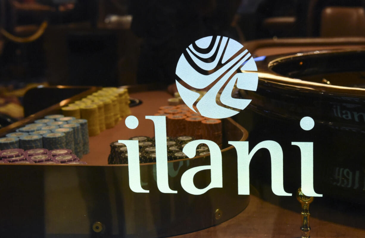 A roulette table is pictured with the ilani casino logo during the casino's grand opening.