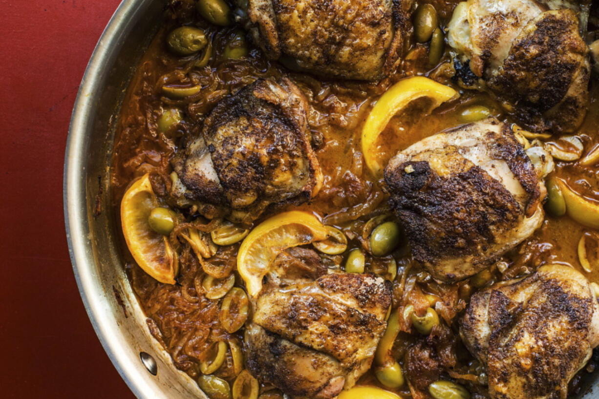 Braised Chicken with Green Olives and Onions (Sarah Crowder via AP)