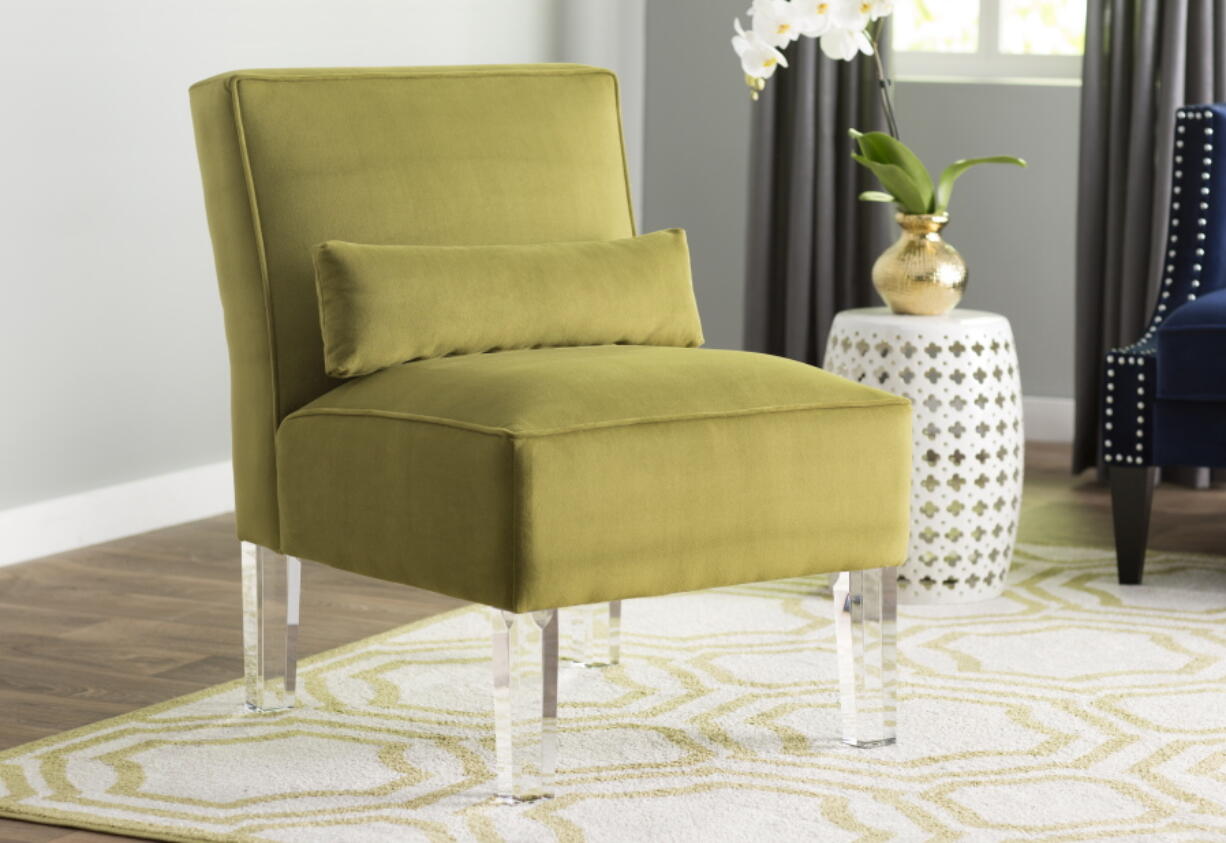 The Ralston Slipper Chair by Wayfair&#039;s exclusive brand Mercer41. The chair features acrylic legs.