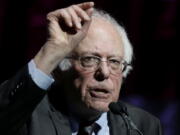 Sen. Bernie Sanders, I-Vt., addresses an audience during a rally Friday in Boston.