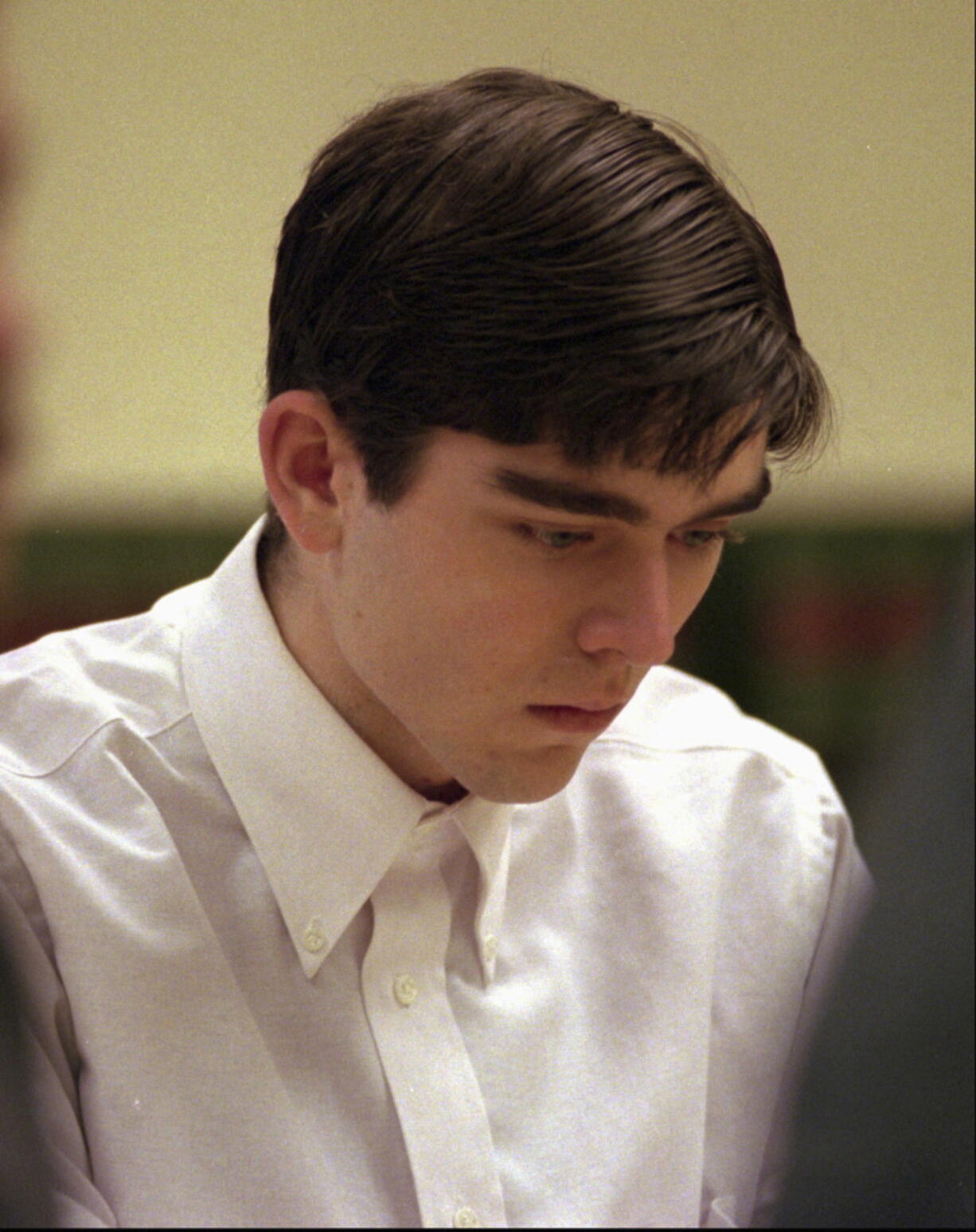 Barry Loukaitis listens to his defense attorney make a motion Aug. 25, 1997, during Loukaitis&#039; murder trial in Seattle. The prisoner, who as a teenager opened fire at his middle school, has spoken out for the first time two decades later, apologizing for killing a teacher and two fellow students. Barry Loukaitis&#039; hand-written letter to the Grant County Superior Court was filed last week as part of a court-ordered re-sentencing in the 1996 bloodshed.