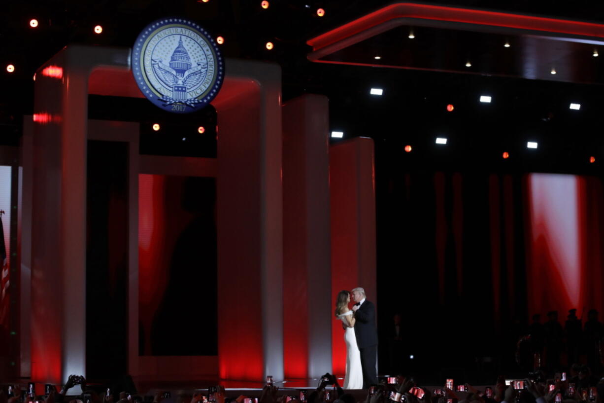 President Donald Trump dances with first lady Melania Trump at the Liberty Ball in Washington.