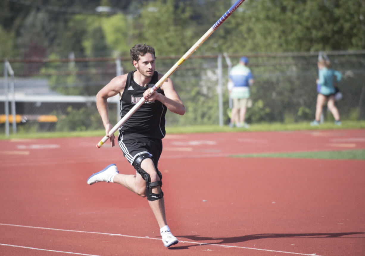 Unionís Bryce Tyger gets ready to pole vault during the 3A-4A District track meet at McKenzie Stadium, Wednesday May 10, 2017.