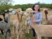 Sophia Lysantri, 11, with some of her recently shorn alpaca friends at the family’s farm in Woodbine, Maryland. “They’re very gentle” she says of alpacas, which are cousins of camels and llamas.