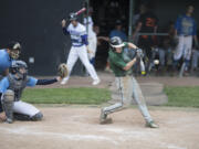 Evergreenís Payton Monda (5) bats during the 40th annual Southwest Washington Senior All-Star Baseball Series Wednesday at Propstra Stadium.