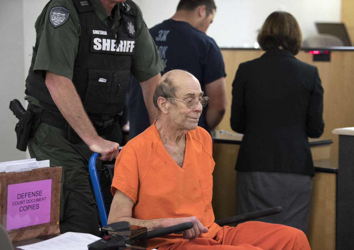 William Terry arrives in the courtroom before making a first appearance in Clark County Superior Court on Tuesday morning.