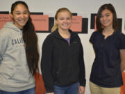 Washougal: Washougal High School students, from left, Rosemarie Coburn-Valadez, Colbi Huff and Phoebe Walker, who were honored with certificates from the American Association of University Women for their success in various science, technology, engineering and math classes.