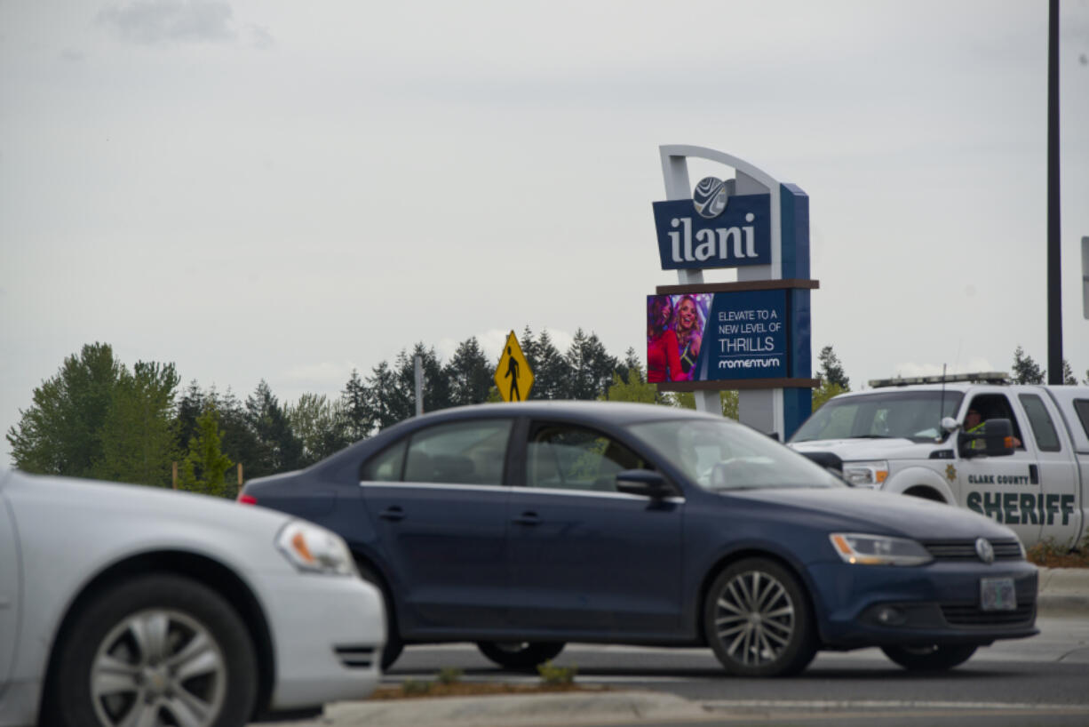 Cars navigate a roundabout near the entrance of Ilani Casino Resort on Saturday. Traffic was heavy at times during the weekend but not nearly as bad as on opening day.