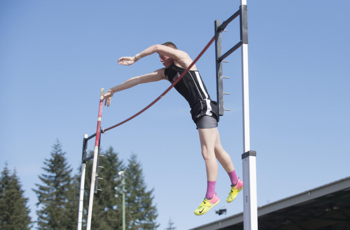 Union&#039;s Trevor Bushman pole vaults during the 3A-4A District track meet at McKenzie Stadium, Wednesday.