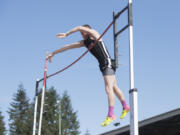 Union&#039;s Trevor Bushman pole vaults during the 3A-4A District track meet at McKenzie Stadium, Wednesday.