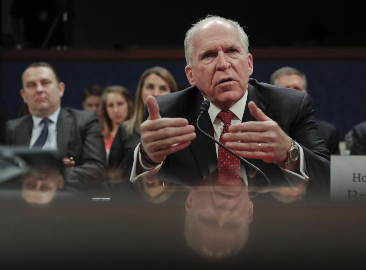 Former CIA Director John Brennan testifies on Capitol Hill in Washington, Tuesday, May 23, 2017, before the House Intelligence Committee Russia Investigation Task Force.