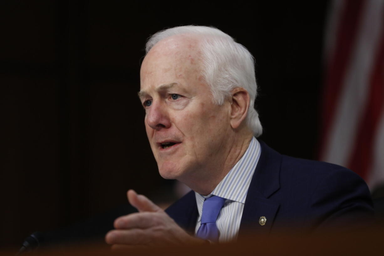 FILE - In this March 21, 2017 file photo, Senate Majority Whip John Cornyn of Texas speaks on Capitol Hill in Washington. Conservative senators are pushing to diminish insurance coverage requirements imposed by President Barack ObamaÇƒÙs health care law as Senate Republicans try fashioning legislation overhauling the nationÇƒÙs health care system.