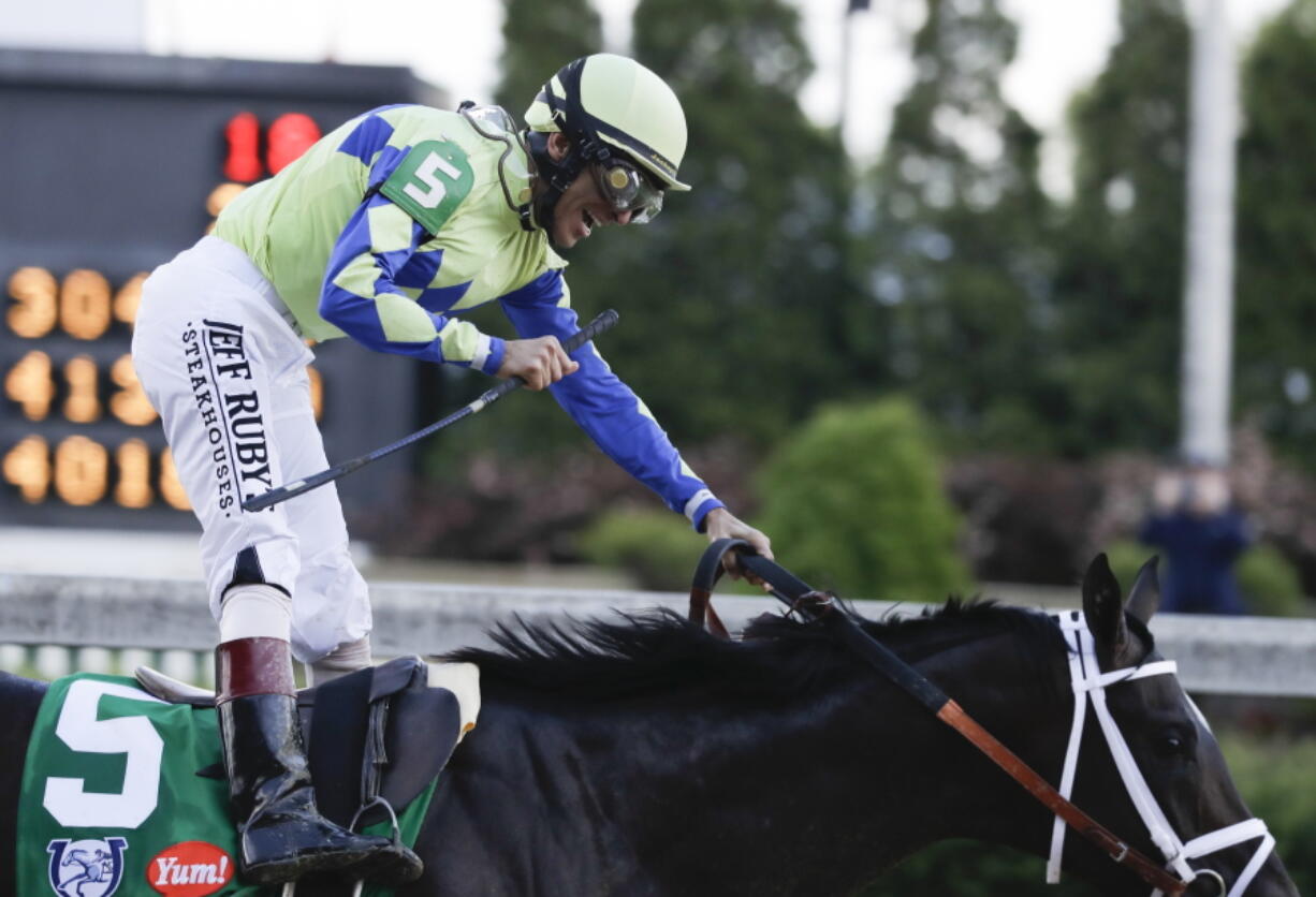 John Velazquez rides Always Dreaming to victory in the 143rd running of the Kentucky Derby horse race at Churchill Downs Saturday, May 6, 2017, in Louisville, Ky.