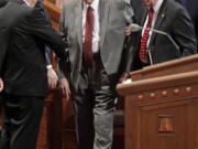 Thomas M. Monson, president of the Church of Jesus Christ of Latter-day Saints, arrives at the two-day Mormon church conference in Salt Lake City on April 1. Mormon officials said Monson is no longer coming to meetings at church offices regularly because of limitations related to his age. Eric Hawkins, a spokesman for The Church of Jesus Christ of Latter-day Saints, said Tuesday, May 23, 2017, in a statement that Monson communicates with fellow leaders on matters as needed.