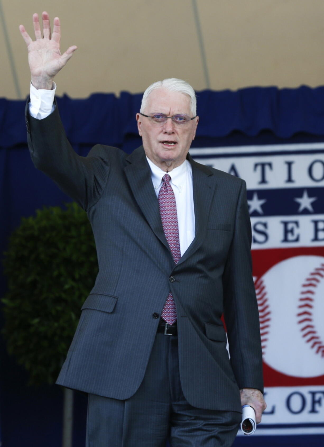 National Baseball Hall of Famer Jim Bunning is introduced at the 2016 induction ceremony in Cooperstown, N.Y. Bunning, who went on to serve in Congress, has died. Bunning’s death Friday, May 26, 2017, was confirmed by Jon Deuser, who served as chief of staff when Bunning was in the Senate.