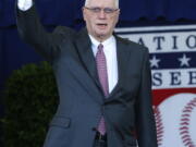 National Baseball Hall of Famer Jim Bunning is introduced at the 2016 induction ceremony in Cooperstown, N.Y. Bunning, who went on to serve in Congress, has died. Bunning’s death Friday, May 26, 2017, was confirmed by Jon Deuser, who served as chief of staff when Bunning was in the Senate.