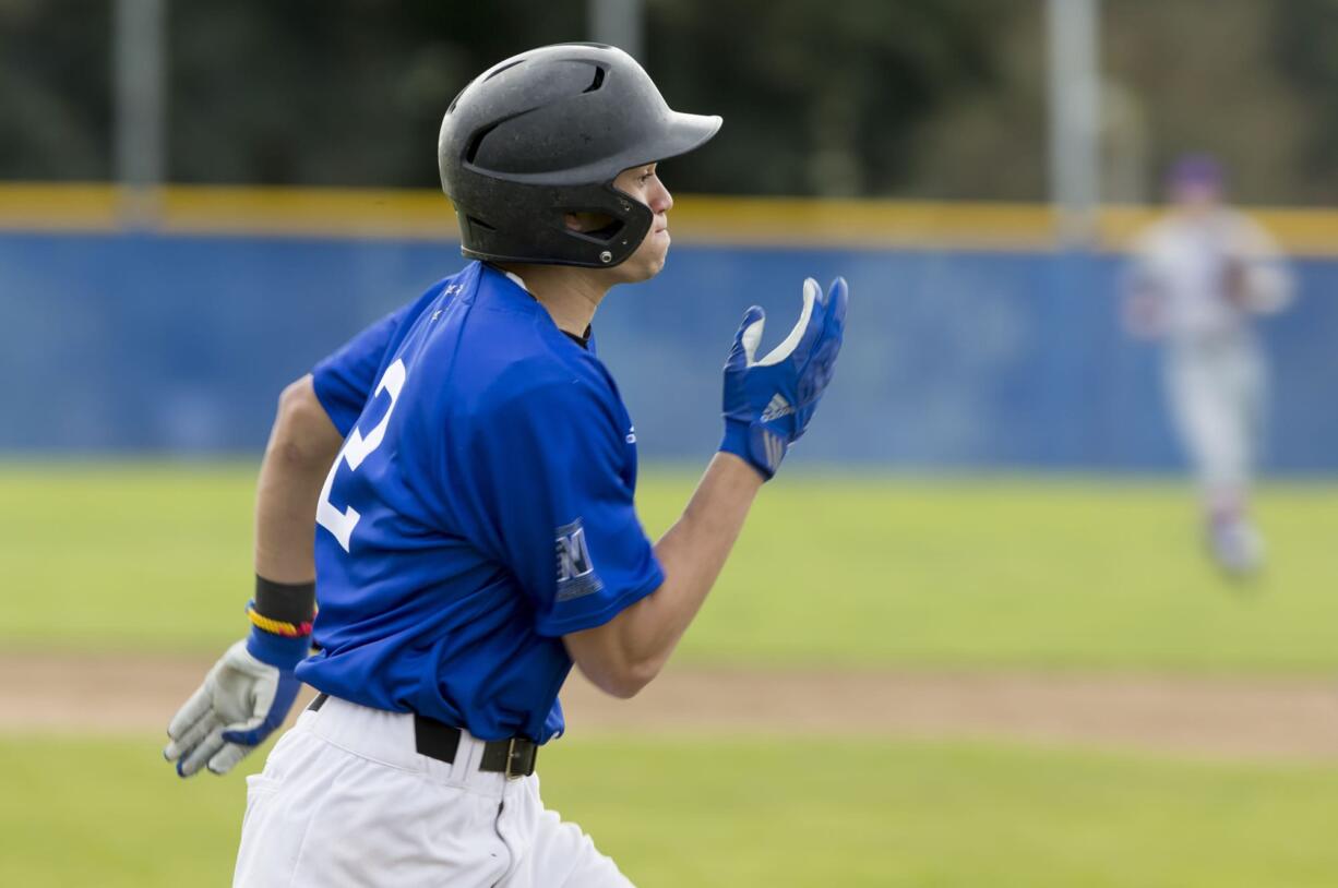 Clark College shortstop Reinaldo Gonzalez had the game-winning hit in the season finale against Lane on Monday, May 15, 2017. (Photo by Randy L.