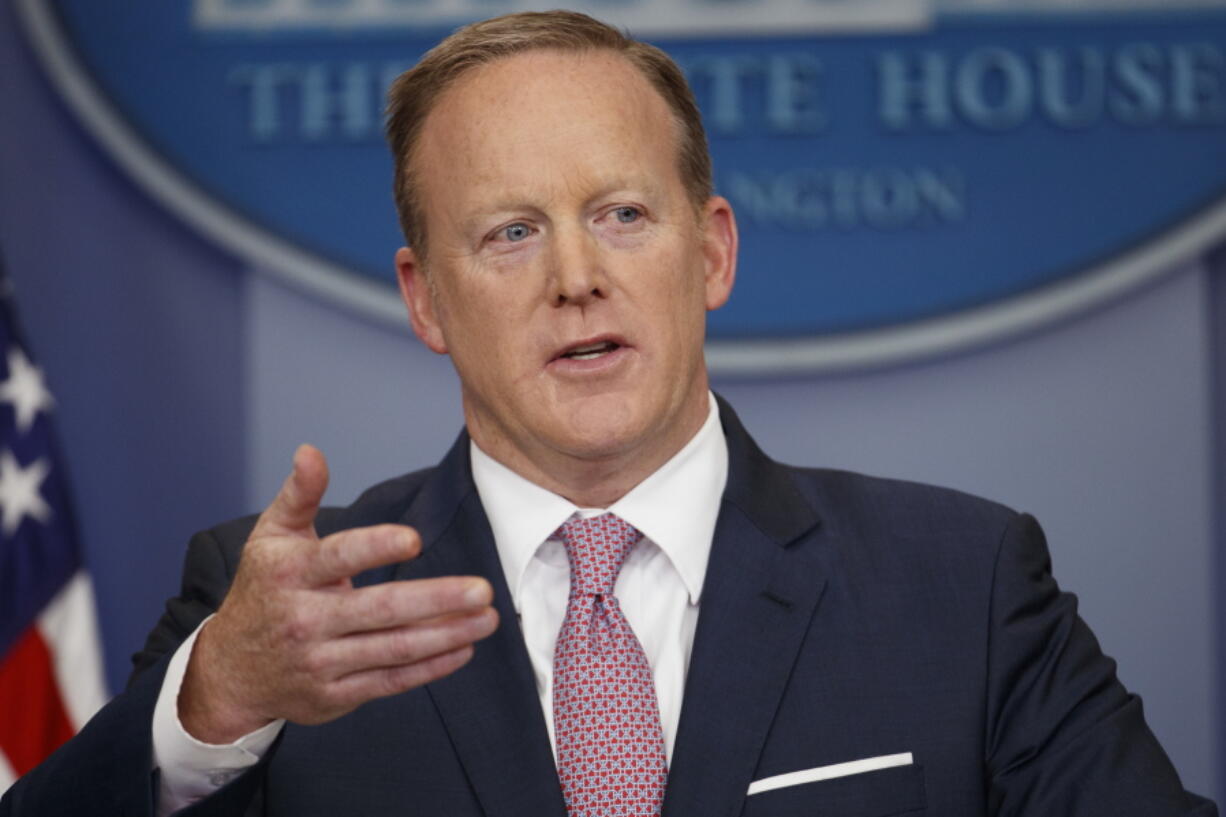 White House press secretary Sean Spicer speaks during the daily press briefing at the White House in Washington in May.