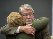 Former Clark County Manager Mark McCauley bids an emotional farewell to supporters May 12.