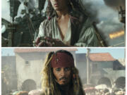 The character Jack Sparrow at two stages of his life in “Pirates of the Caribbean: Dead Men Tell No Tales.” Johnny Depp, who portrays the character, is the latest mega-star to get the drastic de-aging treatment on screen.