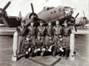 John Luke (back row, third from left) with his B-17 crew in 1944. Luke, a 1942 graduate of Vancouver High School, was drafted during World War II and was credited with 35 missions over Germany.