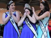 Woodland: Lindsay Paul, from left, cheers on Katelyn Beuscher while she is crowned Miss Woodland 2017 by last year's Miss Woodland, Jaiden Marshall-Doyle.