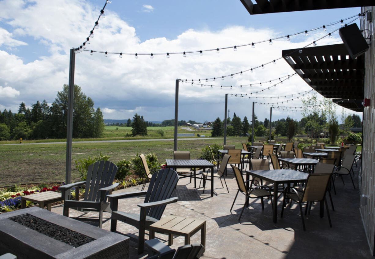 The patio seating area is pictured at Line & Lure Seafood Kitchen and Tap in the Ilani Casino Resort.