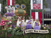 The 2017 Battle Ground Rose Float takes part in Portland Rose Festival's Grand Floral Parade in downtown Portland.