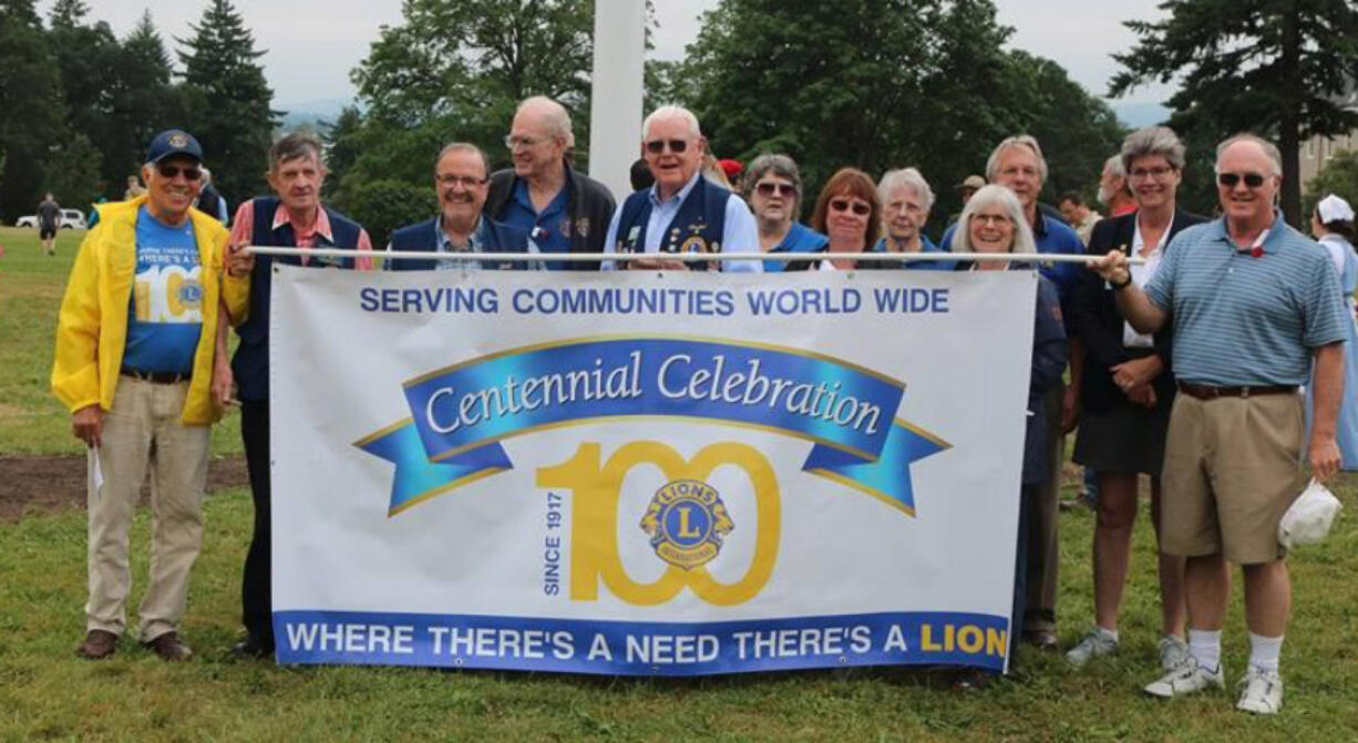 Hudson’s Bay: Members of the Fort Vancouver Lions Club at Garrison Flagstaff. The club donated $23,500 to the Fort Vancouver National Historic Site for the purchase, installation and lighting of the flagstaff.