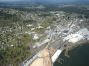 Aerial view of the Georgia-Pacific paper mill in Camas in March 2015. The population of Camas grew even faster than that of fast-growing Ridgefield from April 2016 to April 2017 and gained 1,270 residents, but that was partly due to annexation.