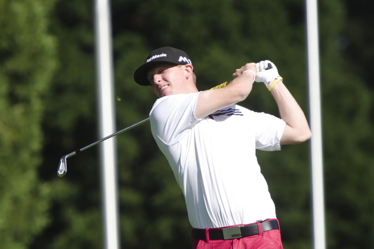 Robbie Ziegler drives off the 10th tee of the final day of the Royal Oaks Invitational at Royal Oaks Country Club in Vancouver on Sunday, June 11, 2017.