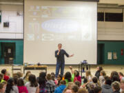 Woodland: Author Chad Trisef visited Woodland Middle School last month and talked to students during two assemblies about the series of books, “Oracle,” that he writes with his brother to promote childhood reading.