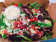 Foode Cafe & Catering offers up multiple salads including the Cucumber Feta BLT salad with ranch and Avocado Caprese salad with a balsamic glaze.