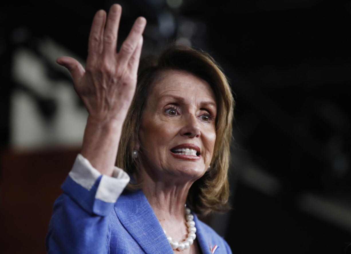 House Minority Leader Nancy Pelosi of Calif. speaks to reporters during a news conference on Capitol Hill in Washington on Thursday.