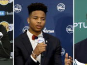 At left, Los Angeles Lakers draft pick Lonzo Ball talks to reporters in El Segundo, Calif. At center, Philadelphia 76ers’ draft pick Markelle Fultz speaks during a news conference in Camden, N.J. And at right, Boston Celtics first-round draft pick Jayson Tatum attends a press conference in Waltham, Mass. At the NBA Summer League, many eyes will be on the top picks, like Fultz, Ball and Tatum. But 30 NBA teams will be scouring rosters looking for a gem who has somehow slipped through the cracks, like Miami did last year when it signed Rodney McGruder to a three-year deal last summer.