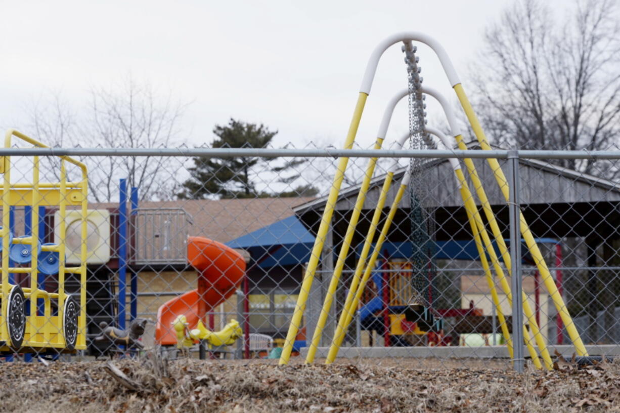 The empty playground at Trinity Lutheran Church in Columbia, Mo.