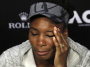 FILE - In this Jan. 28, 2017, file photo, Venus Williams answers questions at a press conference following her loss to sister Serena in the women’s singles final at the Australian Open tennis championships in Melbourne, Australia. Florida police said Thursday, June 29, 2017, that Williams was in a car crash earlier this month. He said the June 9th crash was under investigation, but declined to give further details.