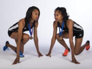 Jai'lyn (left) and Dai'lyn Merriweather won a combined six state titles in the sprints in three years, and helped Union set meet records in the relays at the 4A state track meet last month. The twins are The Columbian's All-Region girls track and field co-athletes of the year.