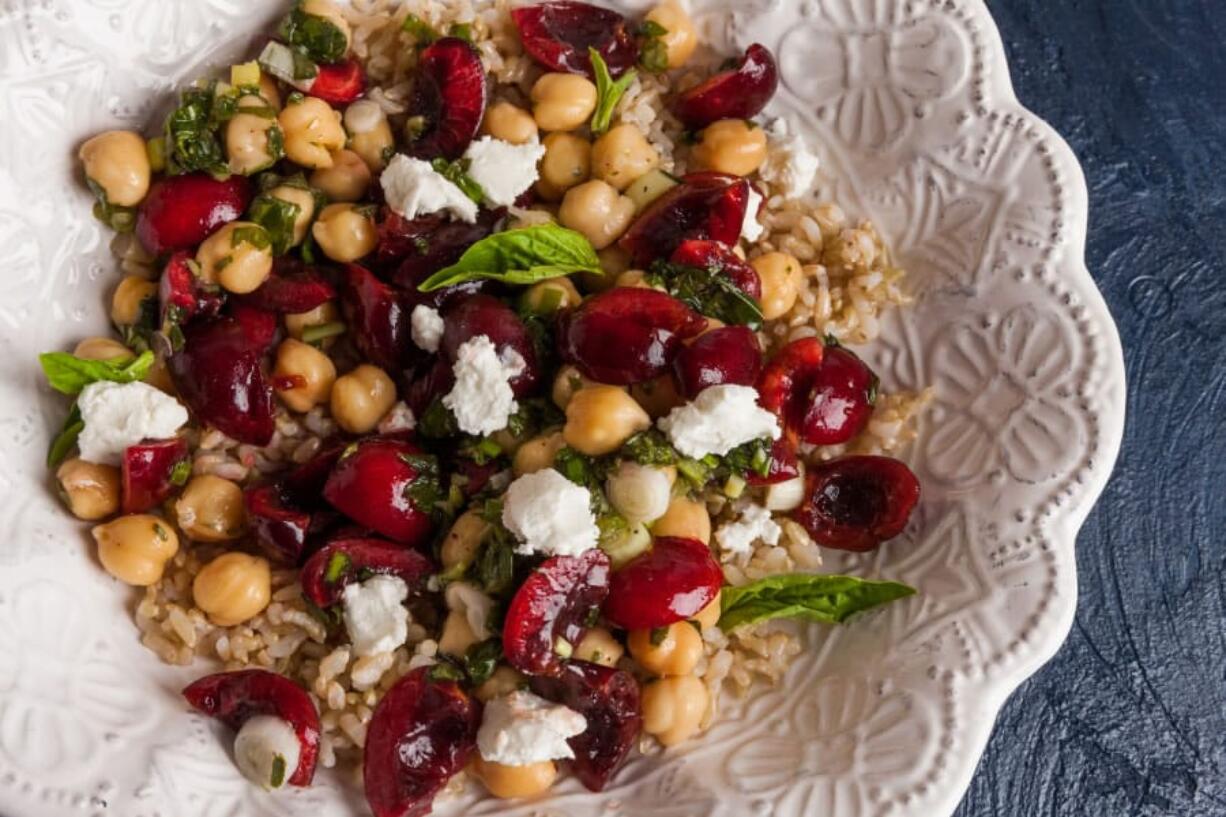 Warm Brown Rice and Chickpea Salad With Cherries.