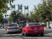 Drivers sit in congested traffic on Washington Street in downtown Vancouver as they line up to get on southbound Interstate 5 last July.