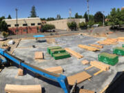 A photo taken from Open House Ministries’ shelter shows construction progressing at the future site of the Tod and Maxine McClaskey Family Resource Center.