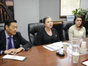 The Columbian's Editorial Board met with candidates for the Evergreen Public School, District 5, from left, Park Llafet, Ginny Gronwoldt and Janelle Tuominen on Wednesday.