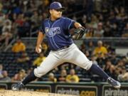 Tampa Bay Rays relief pitcher Erasmo Ramirez was traded to the Seattle Mariners, July 28, 2017, for reliever Steve Cishek. (AP Photo/Gene J.