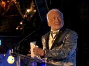 Apollo 11 astronaut Buzz Aldrin speaks at the commemoration for the upcoming anniversary of the 1969 mission to the moon and a gala for his non-profit space education foundation, ShareSpace Foundation, at the Kennedy Space Center in Cape Canaveral, Fla., on Saturday.