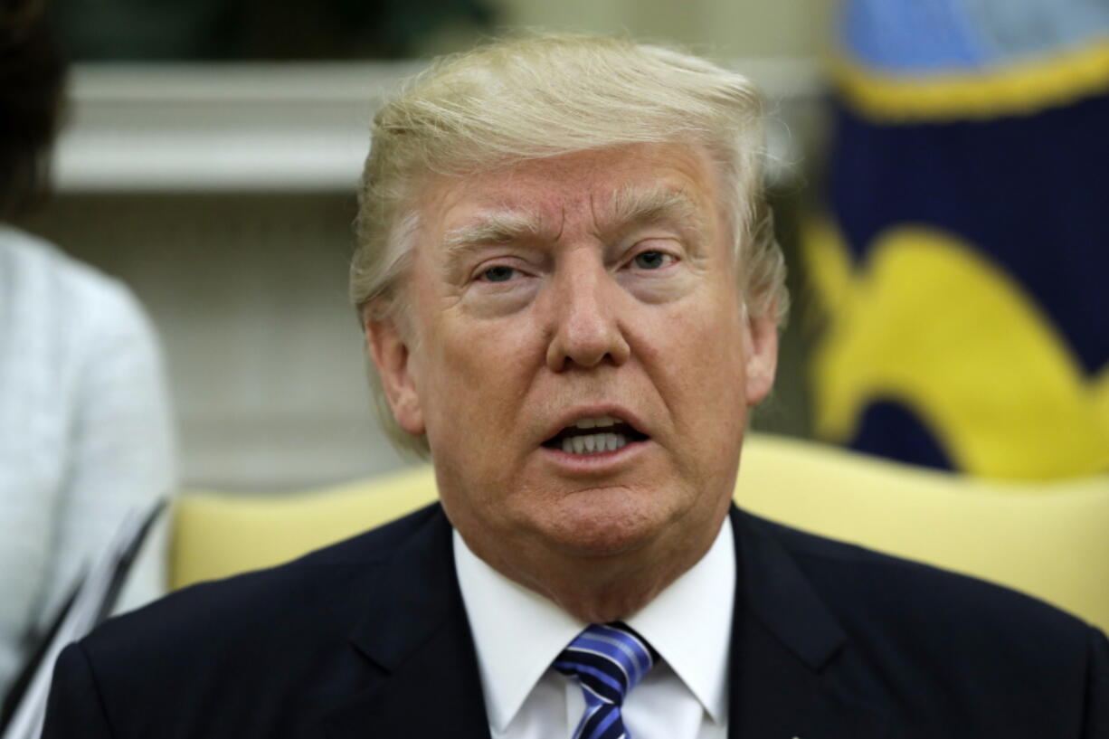 FILE - In this June 30, 2017 file photo, President Donald Trump speaks in the Oval Office of the White House in Washington. Trump pressed Congress on Monday, July 10, 2017, to get health care done before leaving for its long August recess, even as Republican senators say the GOP effort so far to repeal and replace the nation’s health law is probably dead.