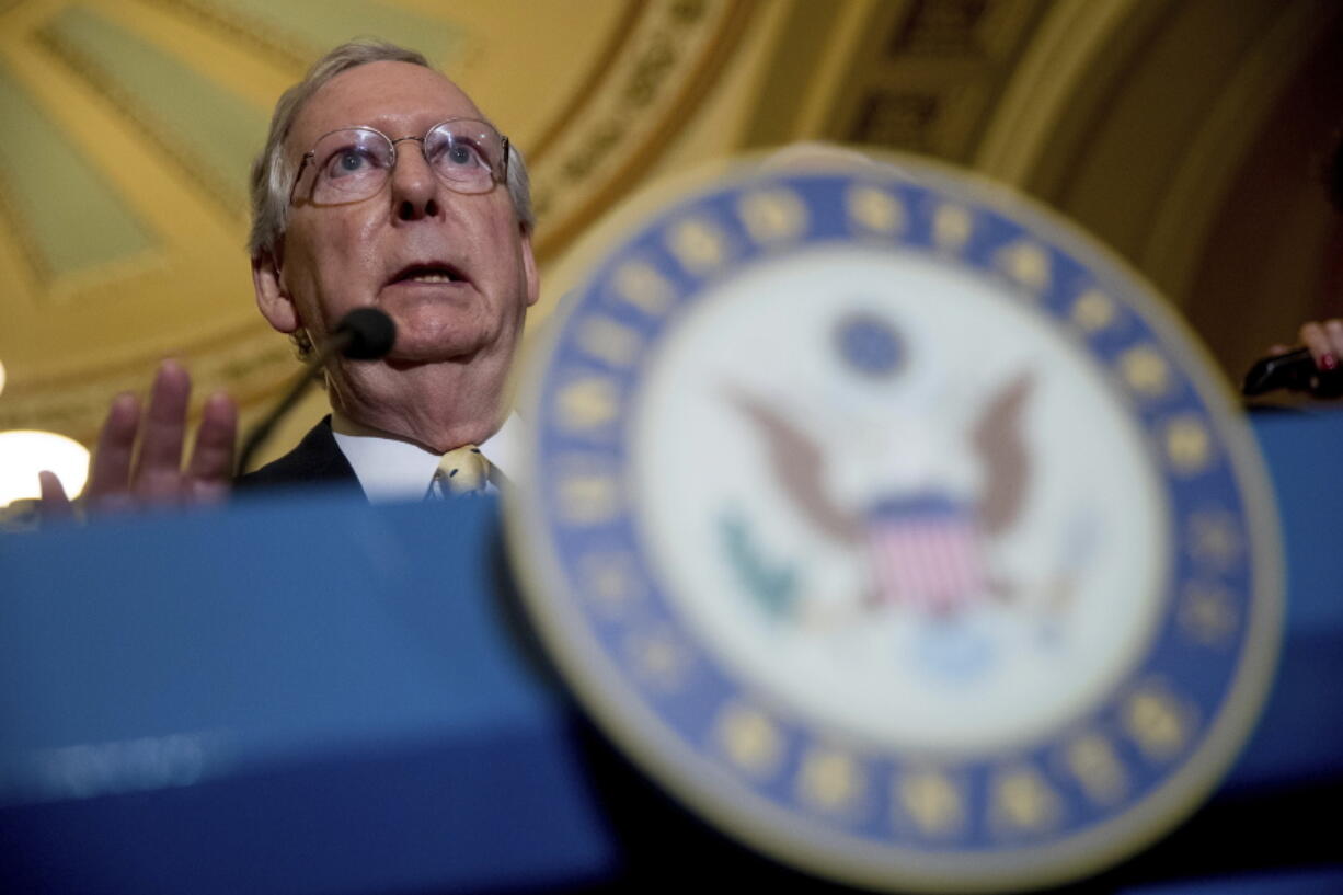 Senate Majority Leader Mitch McConnell of Ky. speaks at a news conference Tuesday on Capitol Hill in Washington.